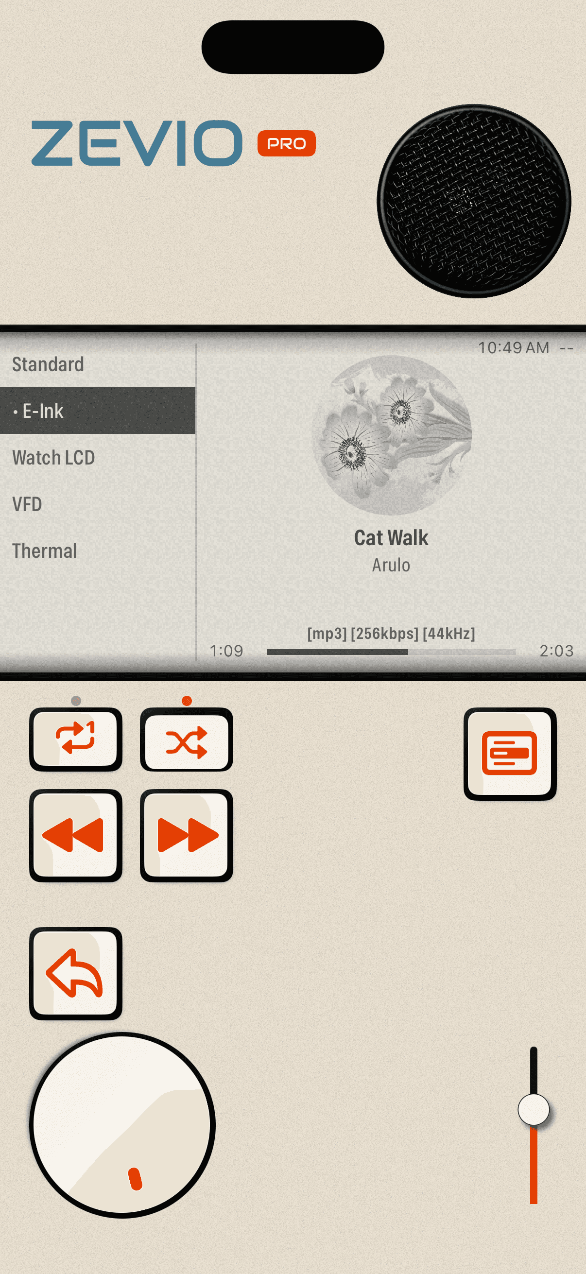 Zevio with the E-Ink display theme.