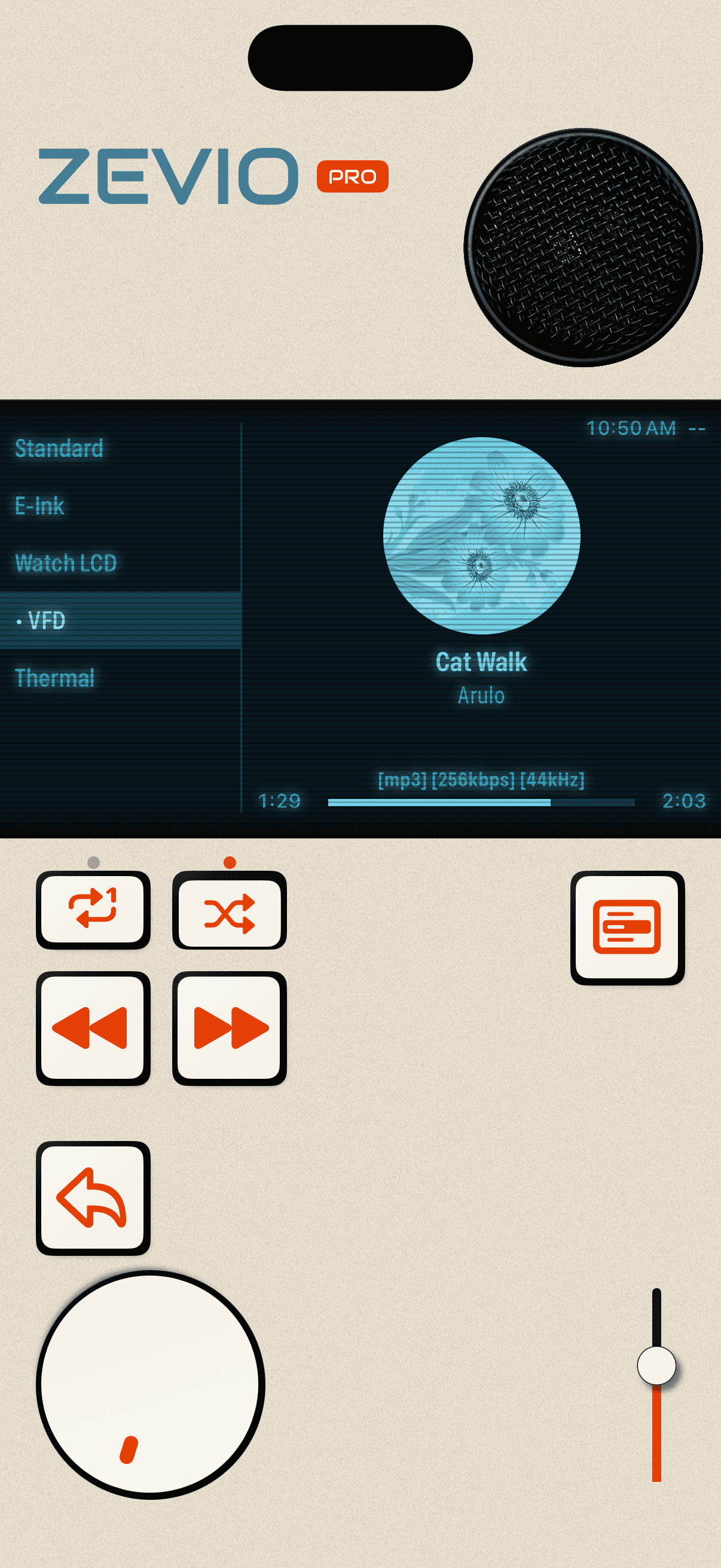 Zevio with the VFD display theme.